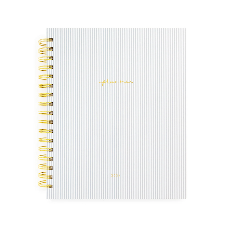 Signature Spiral Planner - Grey Pinstripe