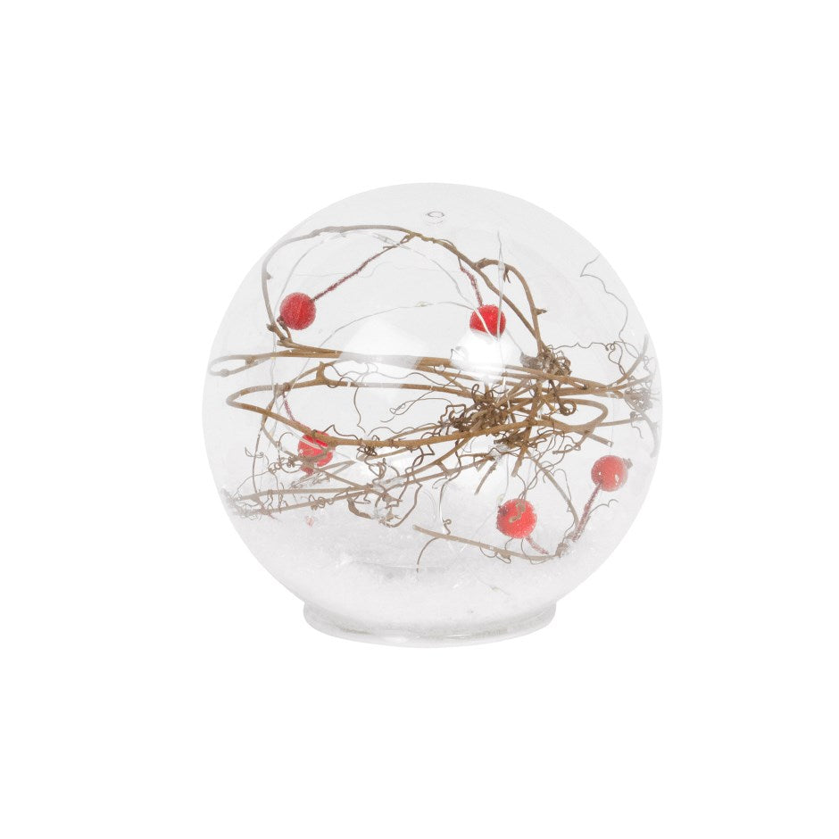 LED Winter Berry Glass Snow Dome