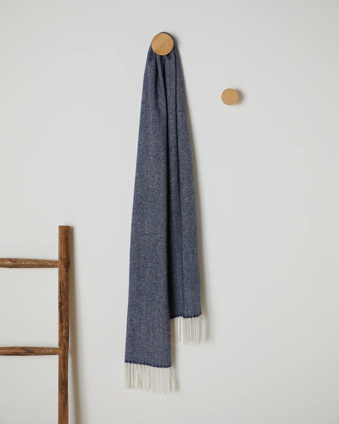 Navy Herringbone Lambswool Scarf