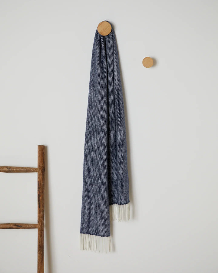 Navy Herringbone Lambswool Scarf