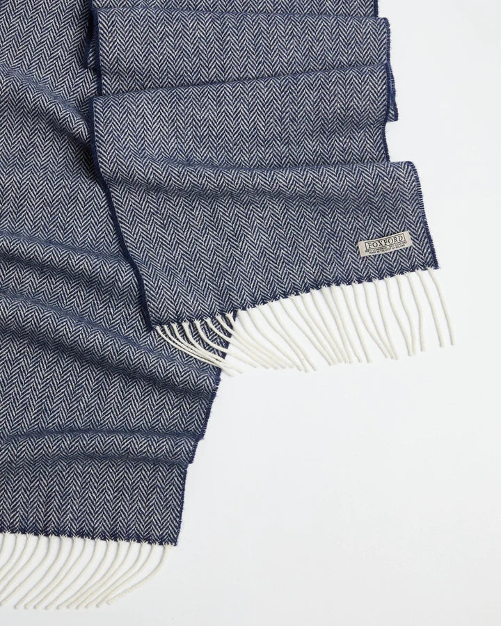 Navy Herringbone Lambswool Scarf