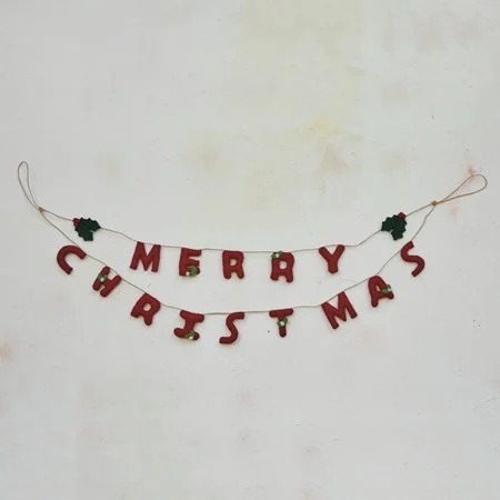 Handmade Wool Felt Garland with Holly Leaves