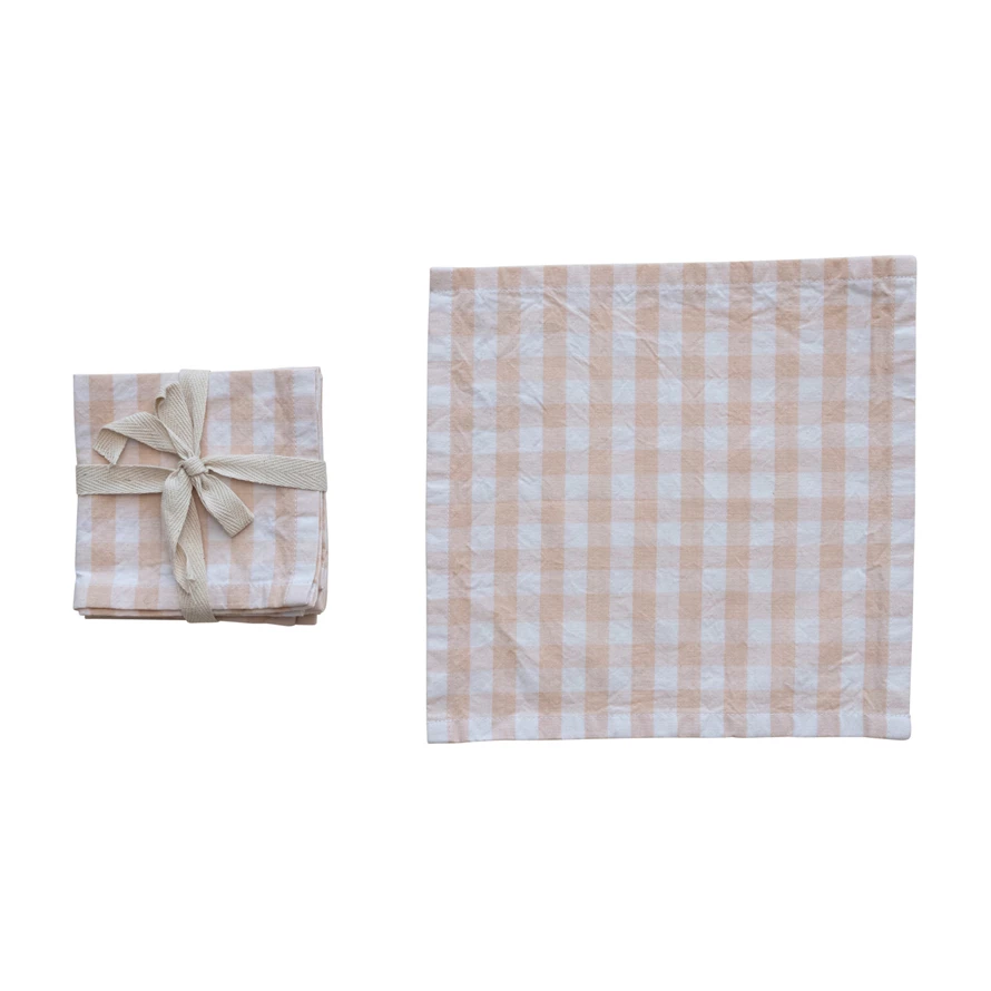 Blush Gingham Square Cotton Cocktail Napkin (SetOf4)