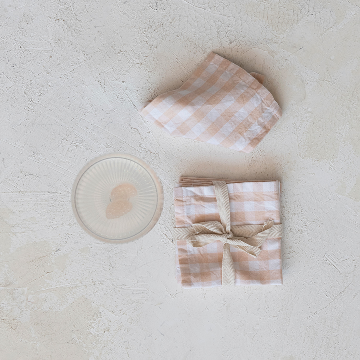 Blush Gingham Square Cotton Cocktail Napkin (SetOf4)