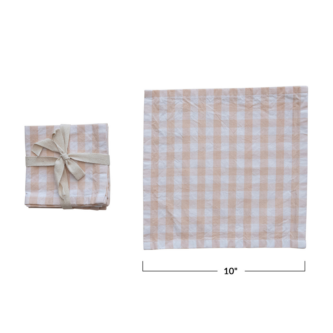 Blush Gingham Square Cotton Cocktail Napkin (SetOf4)