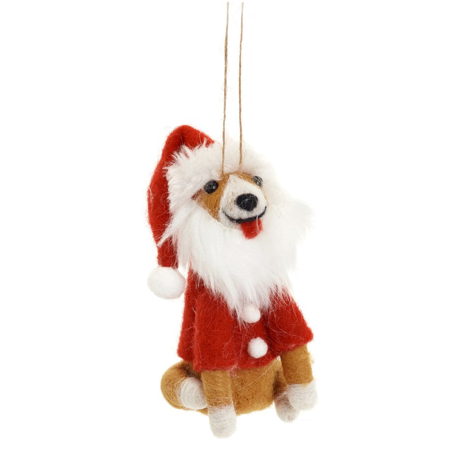 Wool Dog Santa Ornament