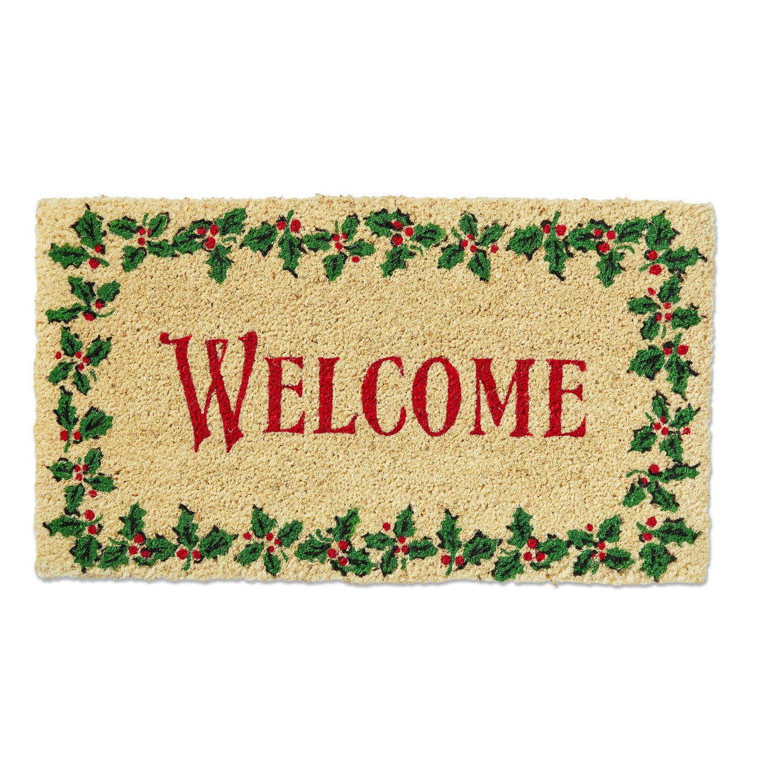 Welcome Holly Leaf Coir Doormat