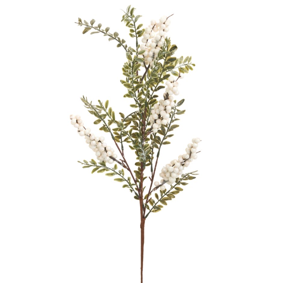 Branch w/ Leaves & White Berries 31.5”