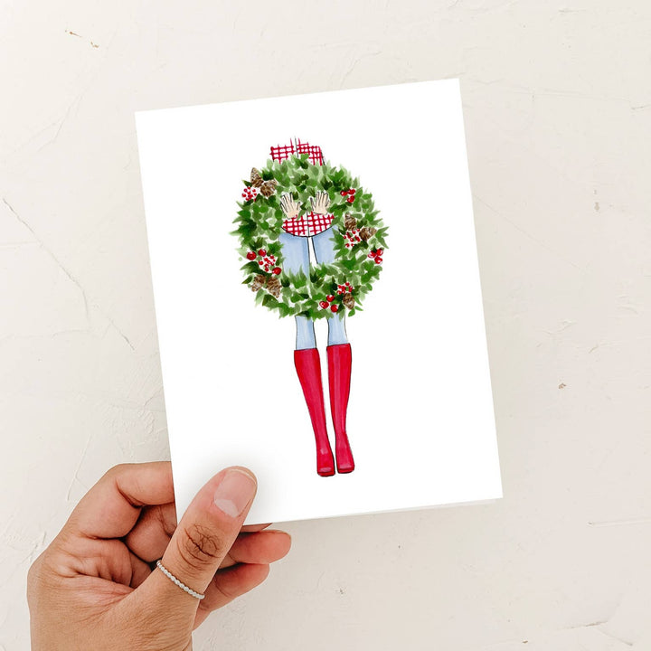 Wreath and Boots Christmas Greeting Card