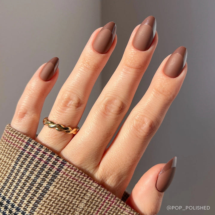 Terra Press-On Nails | Dark Brown | Short Almond Nails