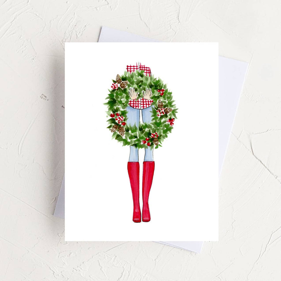 Wreath and Boots Christmas Greeting Card