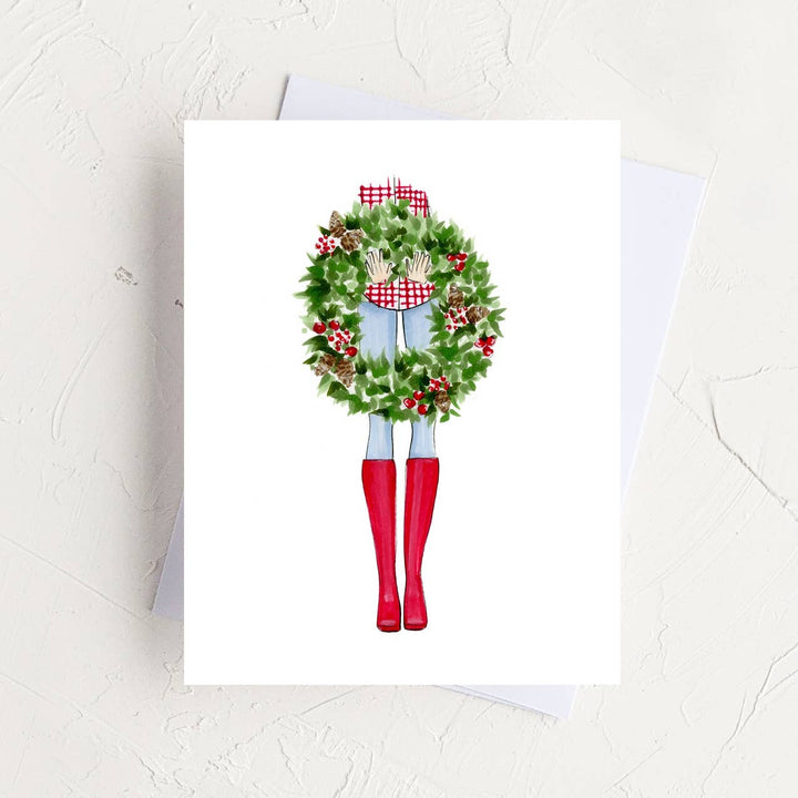 Wreath and Boots Christmas Greeting Card