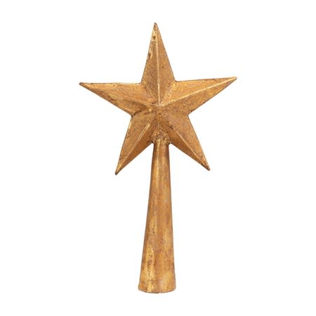 Handmade Paper Mache Star Tree Topper Antique Gold 11.5”