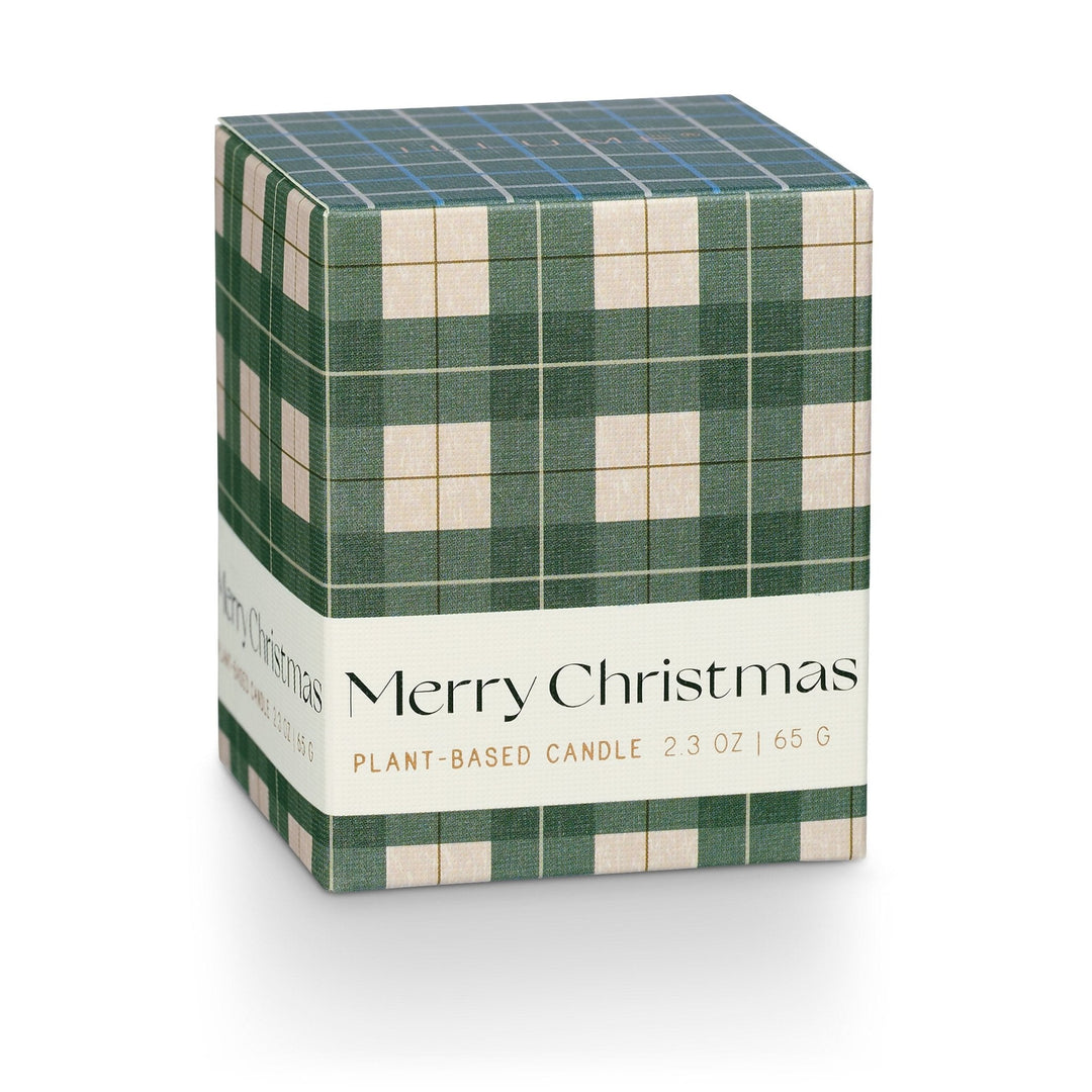 Green Plaid Boxed Votive Candle - Balsam & Cedar