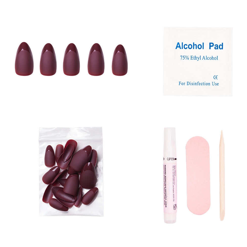 Merlot Press-On Nails | Short Almond