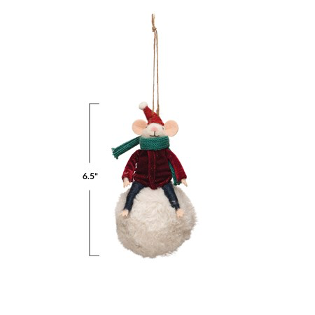 Mouse Sitting On Snowball Ornament
