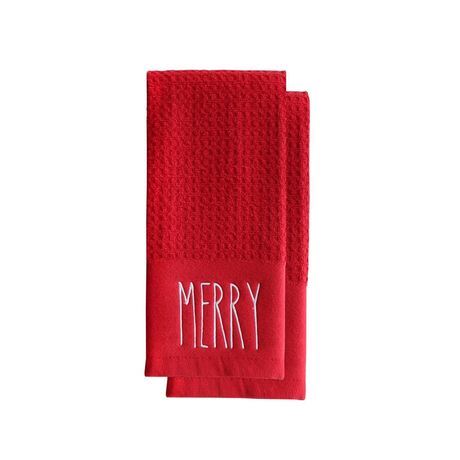 Red Merry Script Terry Towel (SetOf2)