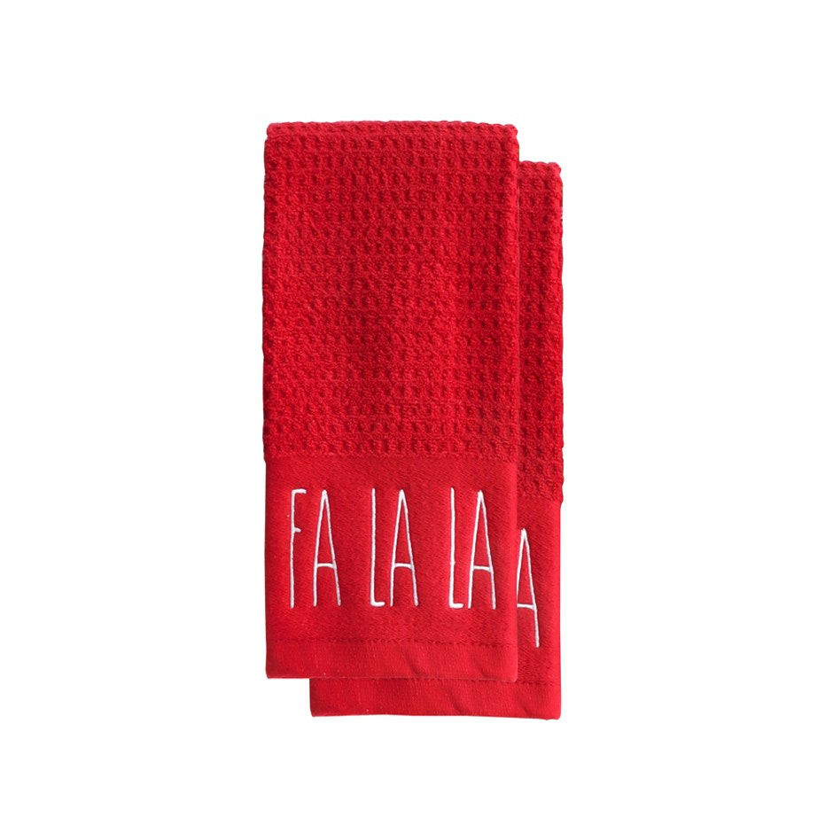 Red Fa La La Script Terry Towel (SetOf2)