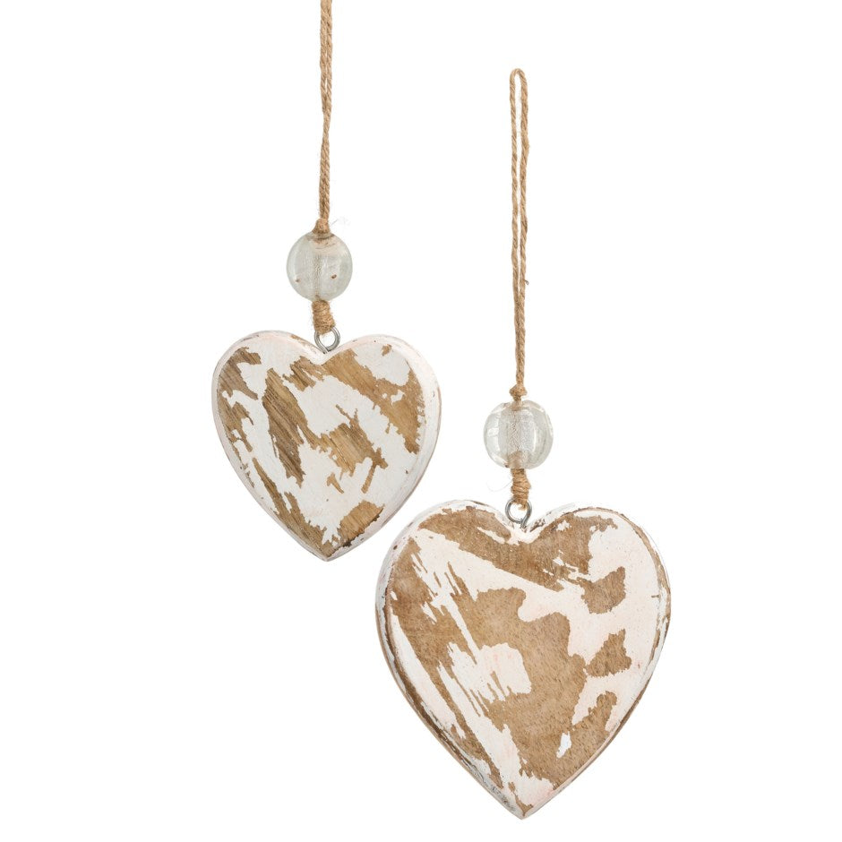 White Washed Wood Heart Ornament