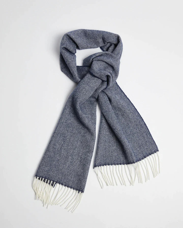 Navy Herringbone Lambswool Scarf