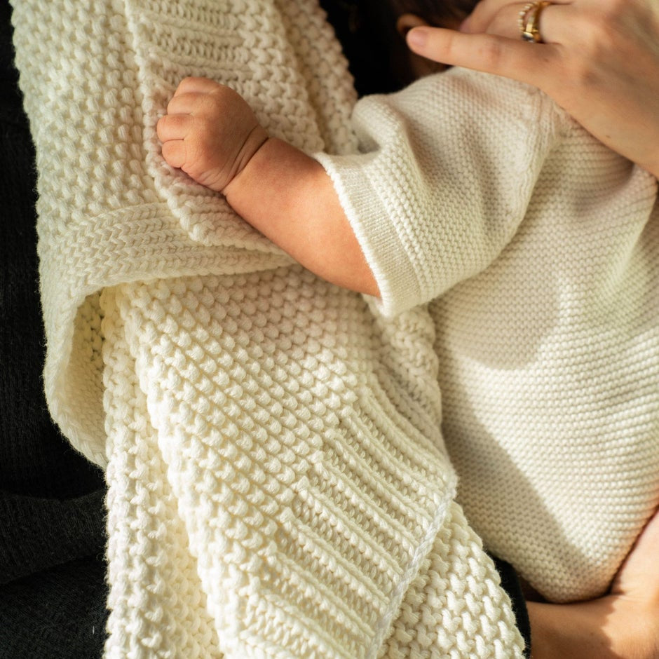 Cream Neil Knit Baby Blanket