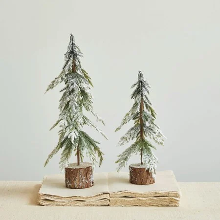 Faux Fir Tree with Wood Base Snow Finish