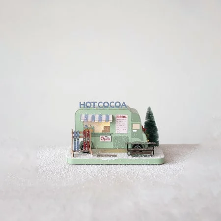 Paper Hot Cocoa Truck In Winter Scene