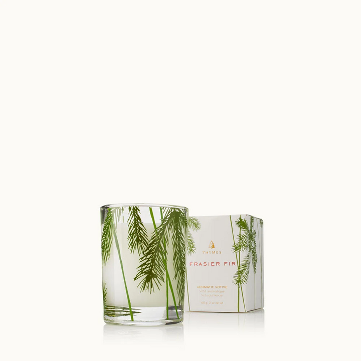 Frasier Fir Votive Candle Pine Needle Design.