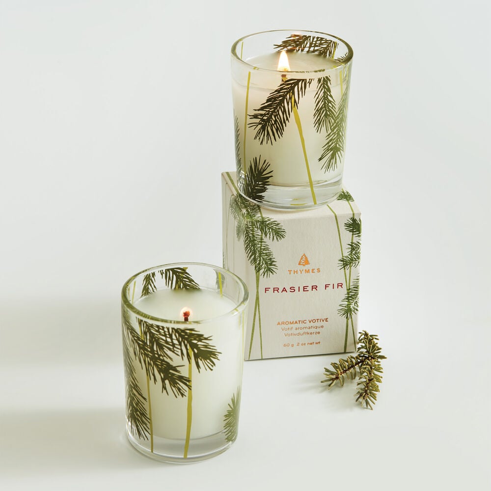 Frasier Fir Votive Candle Pine Needle Design.