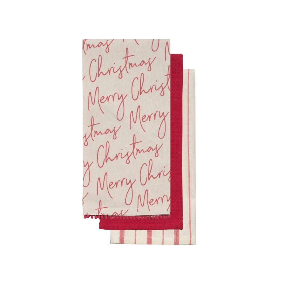 Merry Christmas Script Tea Towel (SetOf3)