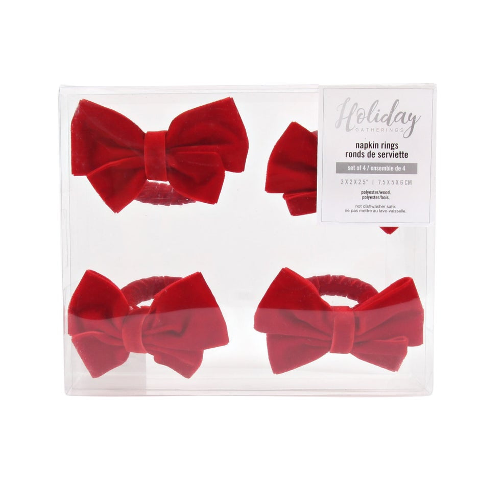 Red Velvet Bow Napkin Ring (SetOf4)