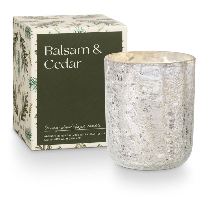 Balsam and Cedar Boxed Crackle Glass Candle