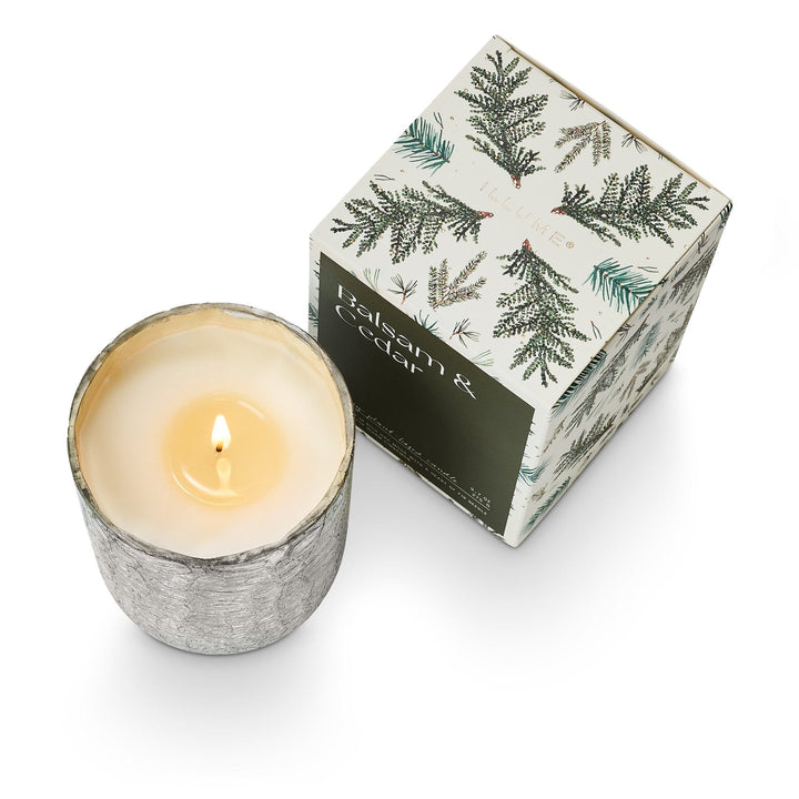 Balsam and Cedar Boxed Crackle Glass Candle