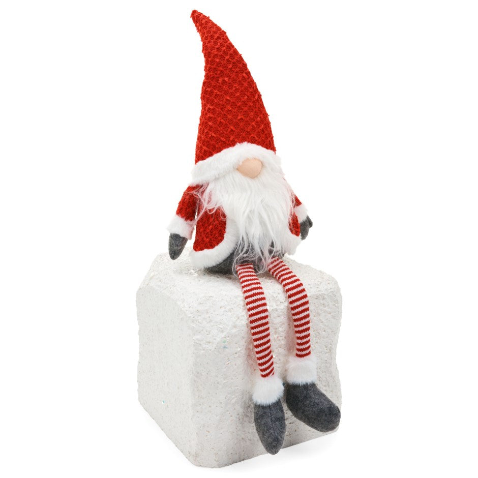Red Sitting Gnome with Knitted Hat