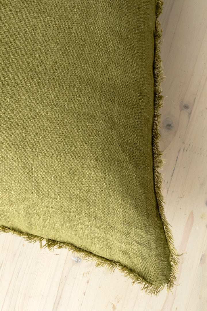 Lina Linen Pillow Dark Moss