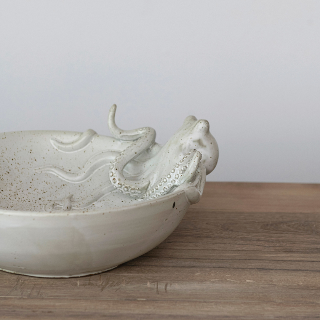 Stoneware White Octopus Bowl