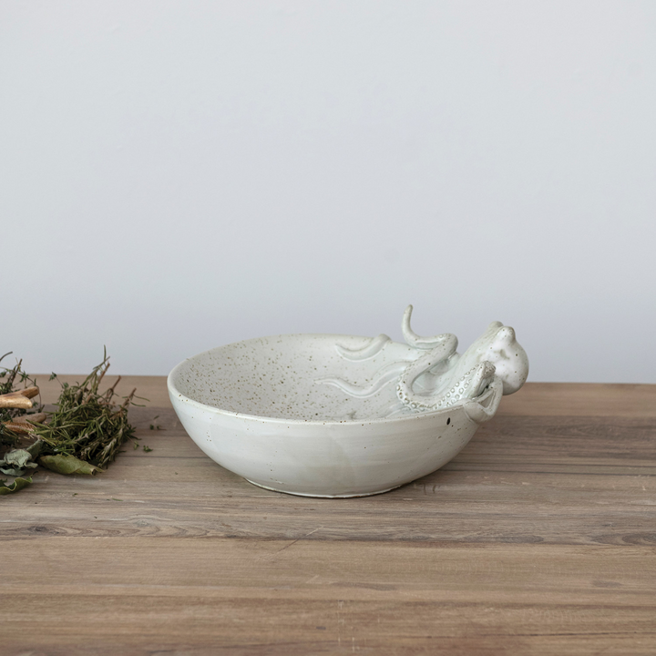 Stoneware White Octopus Bowl