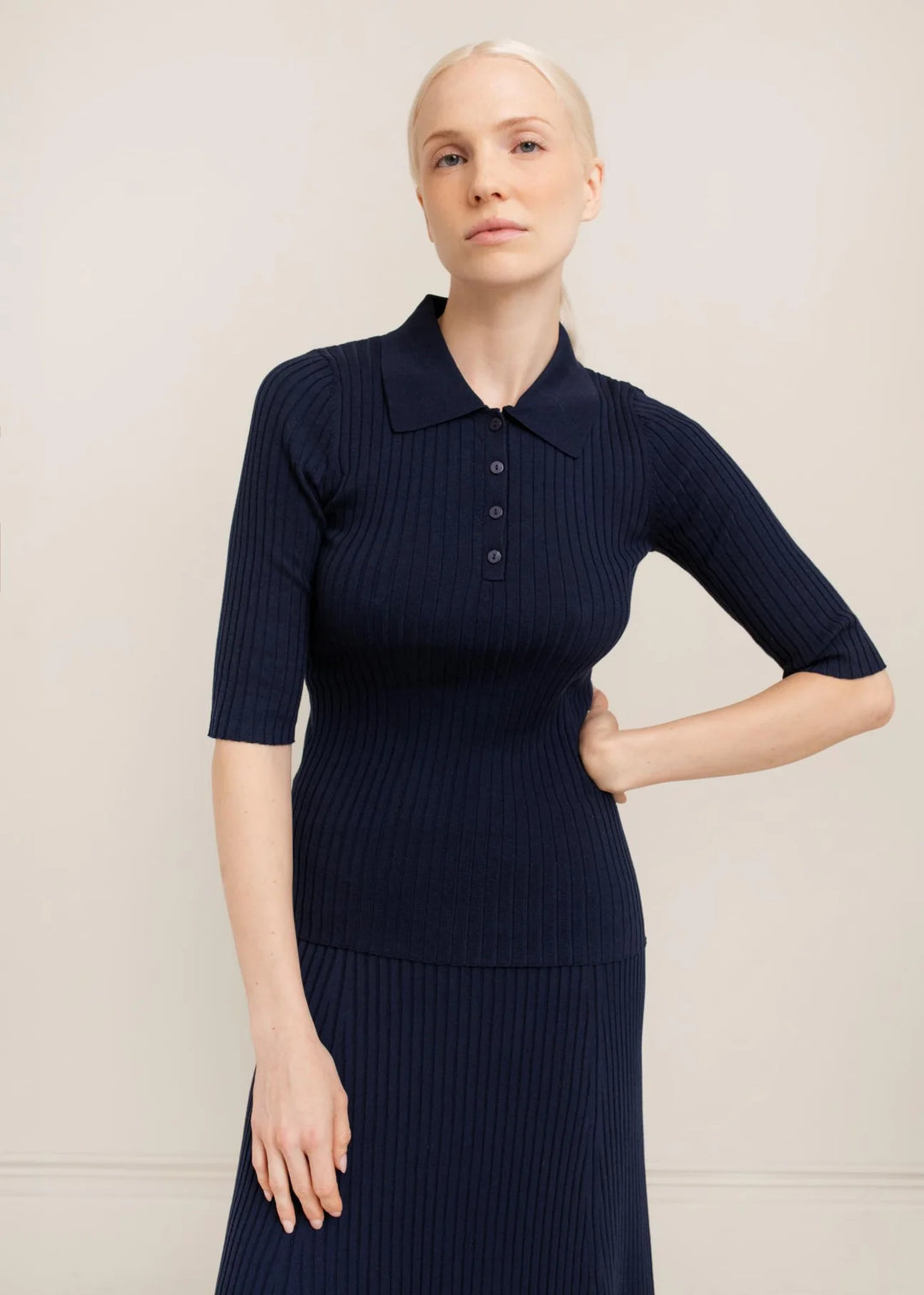 Leona Ribbed Knit Polo