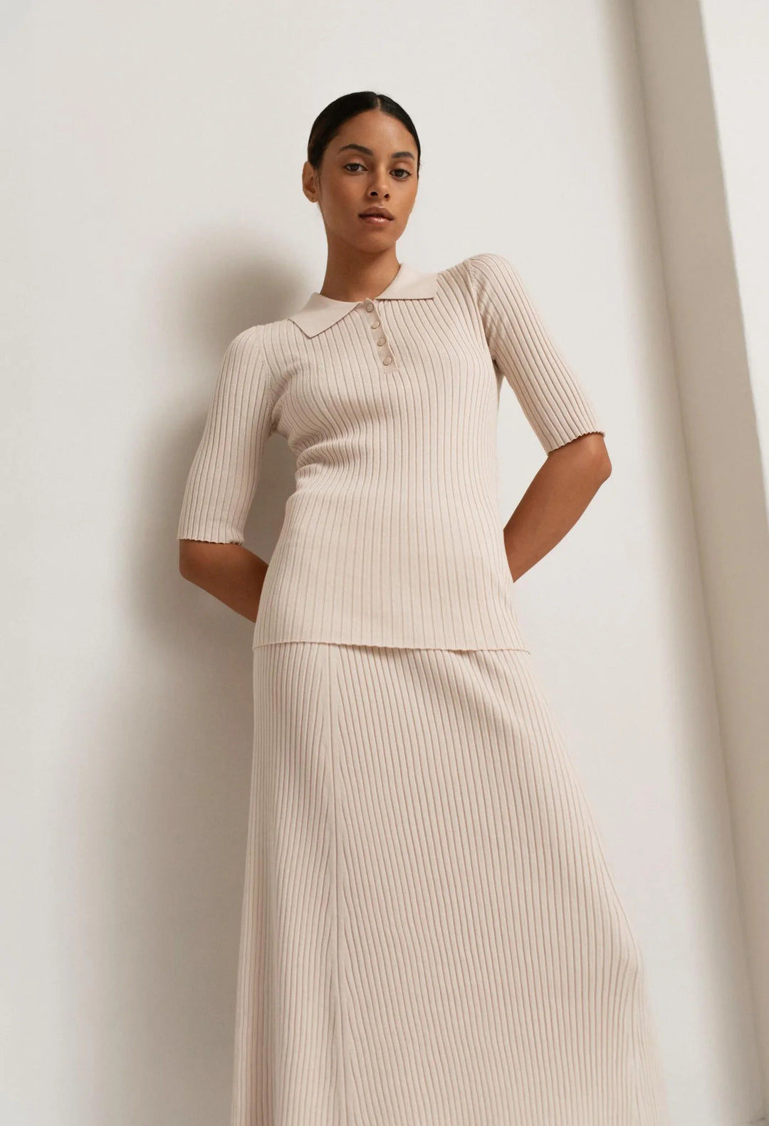 Leona Ribbed Knit Polo