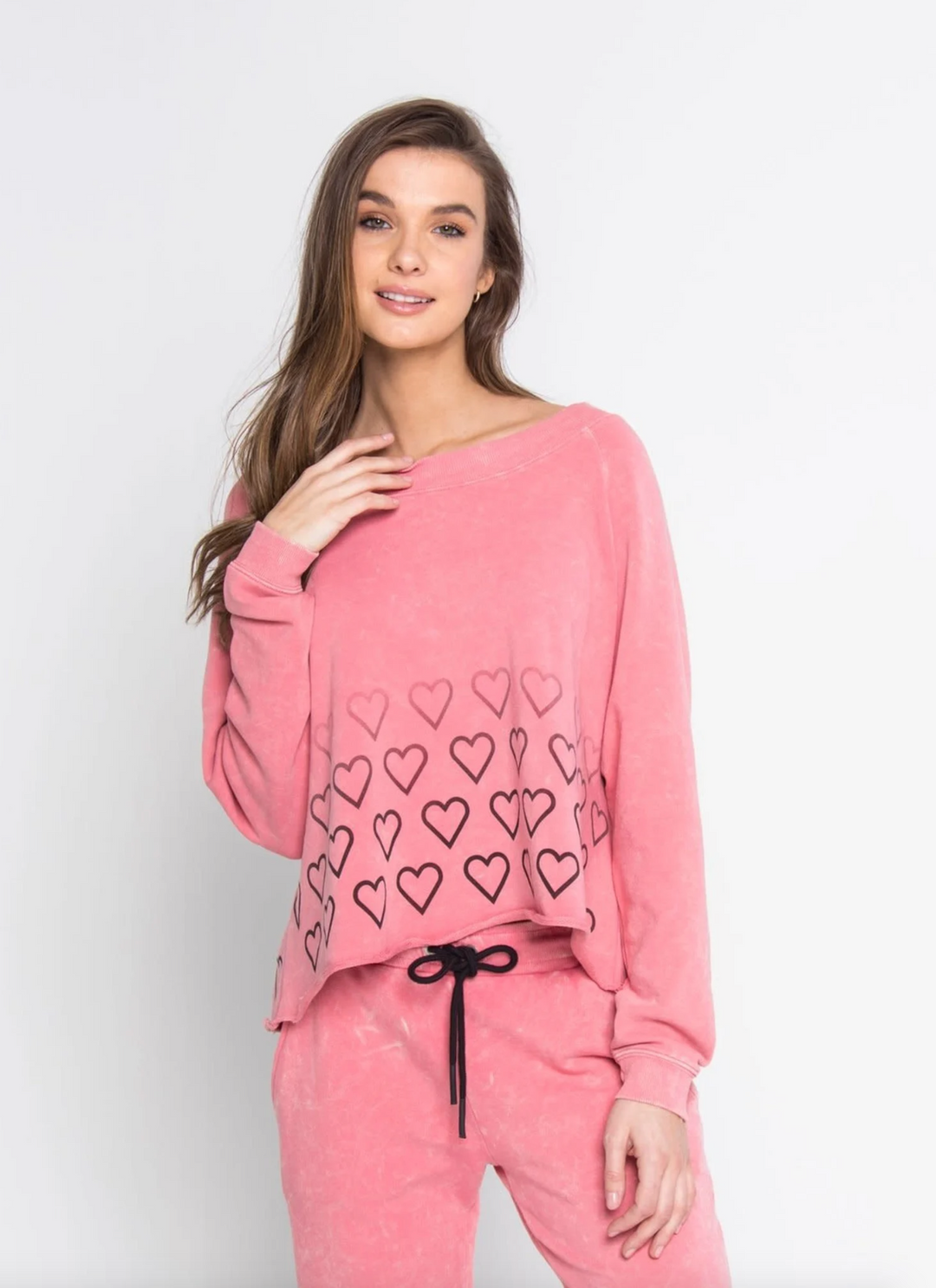 Faded Hearts Crop Boatneck Sweatshirt