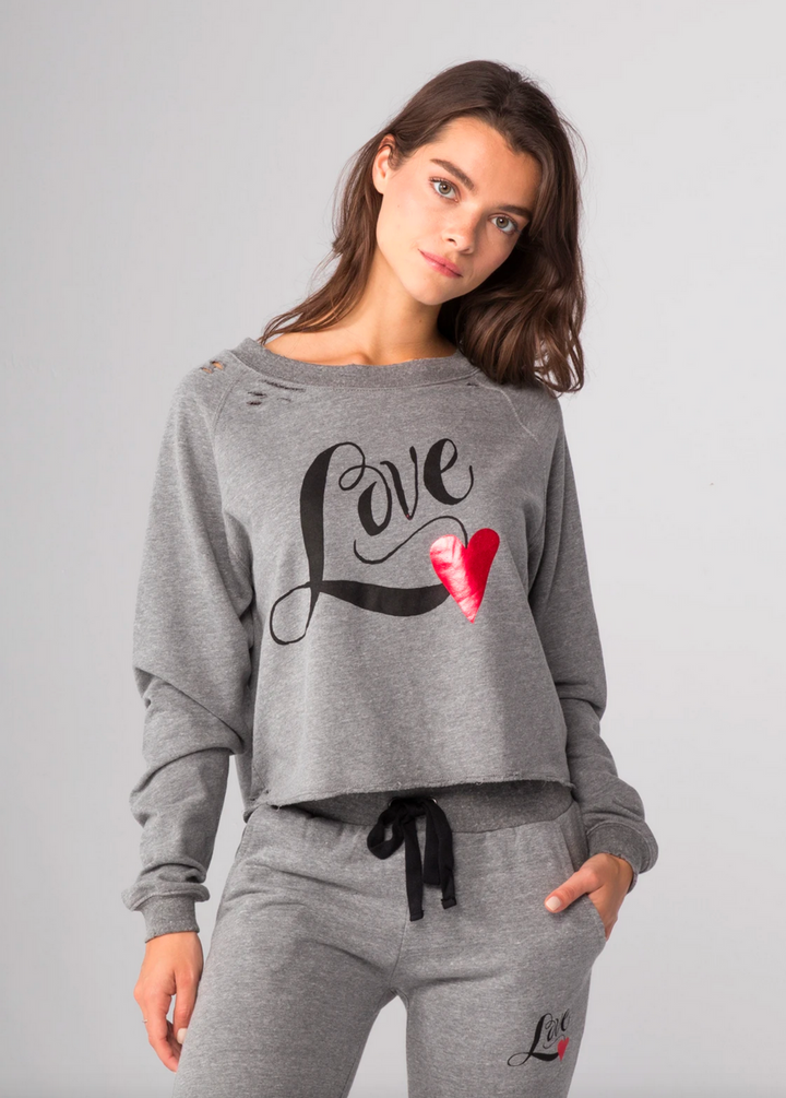 Love Heart Crop Boatneck Sweatshirt
