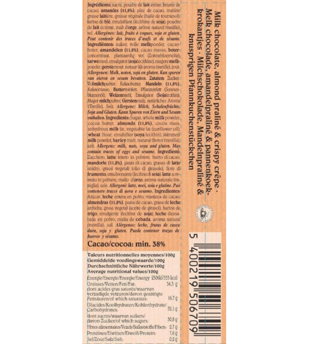 Milk chocolate bar with Almond & Crêpes