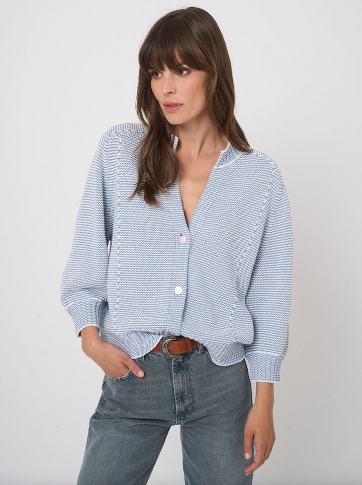 Two-tone Cotton Stripe Cardigan