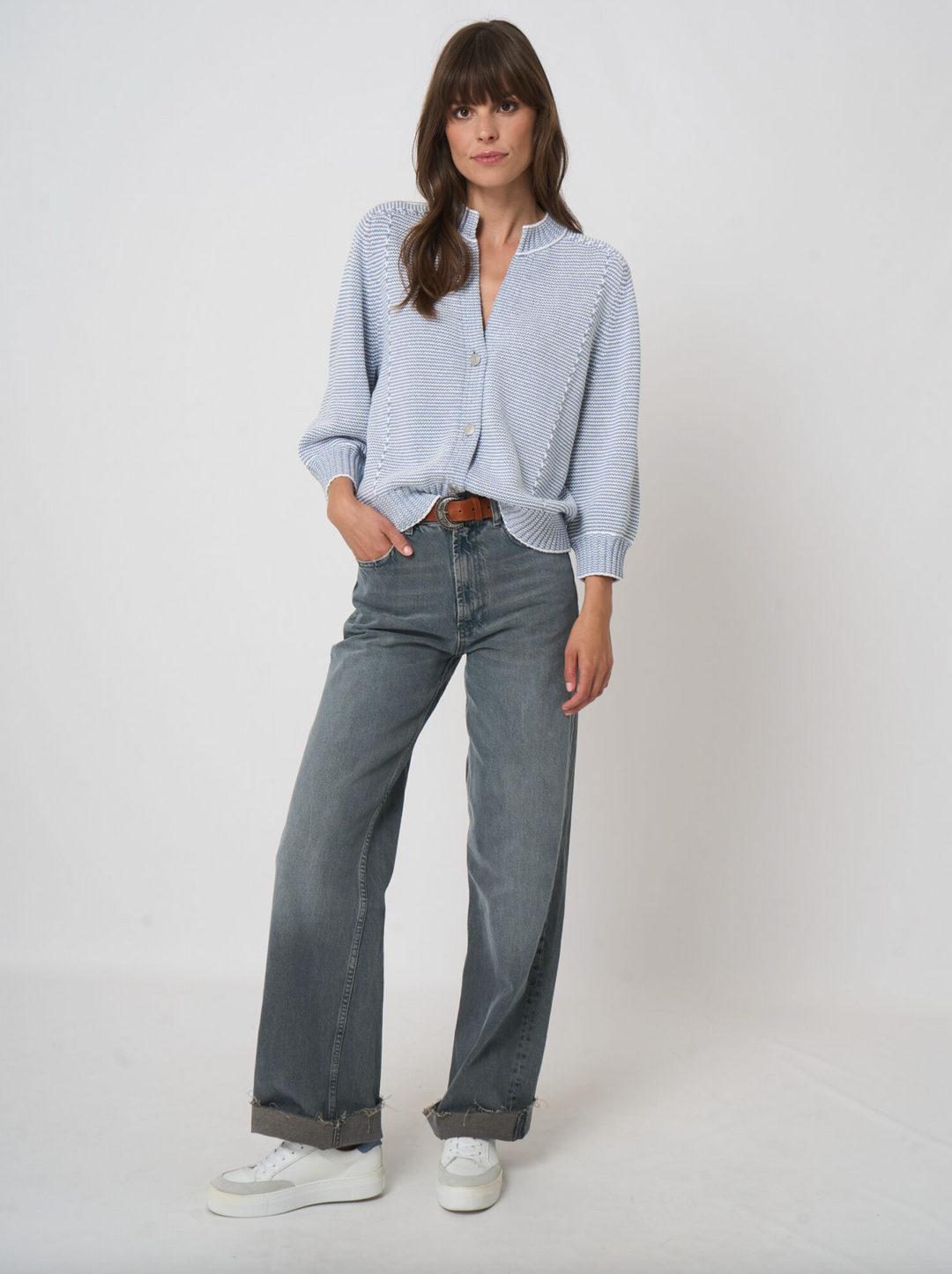 Two-tone Cotton Stripe Cardigan