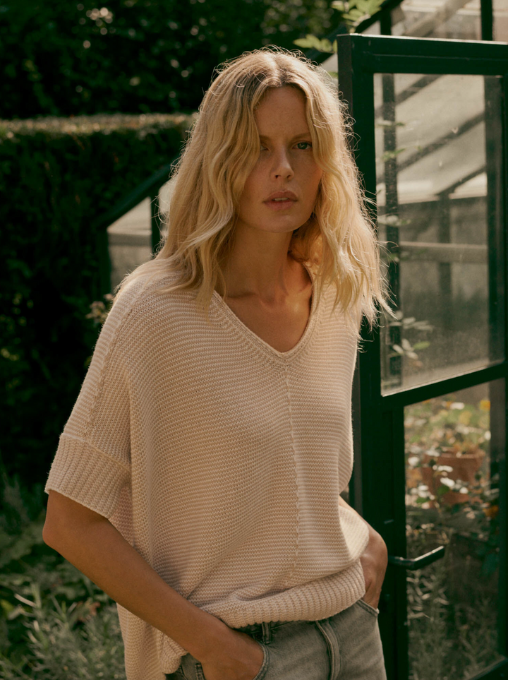 V-neck Cotton Knit Poncho