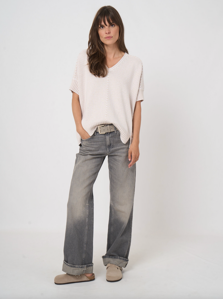 V-neck Cotton Knit Poncho