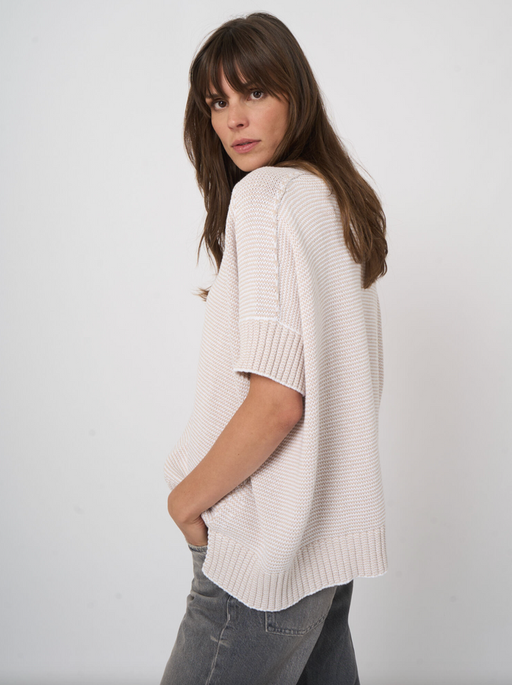 V-neck Cotton Knit Poncho