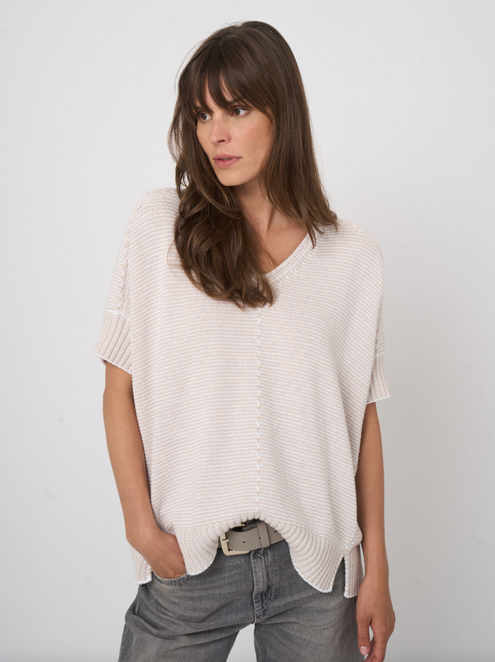 V-neck Cotton Knit Poncho