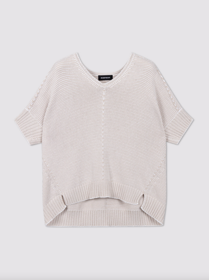 V-neck Cotton Knit Poncho