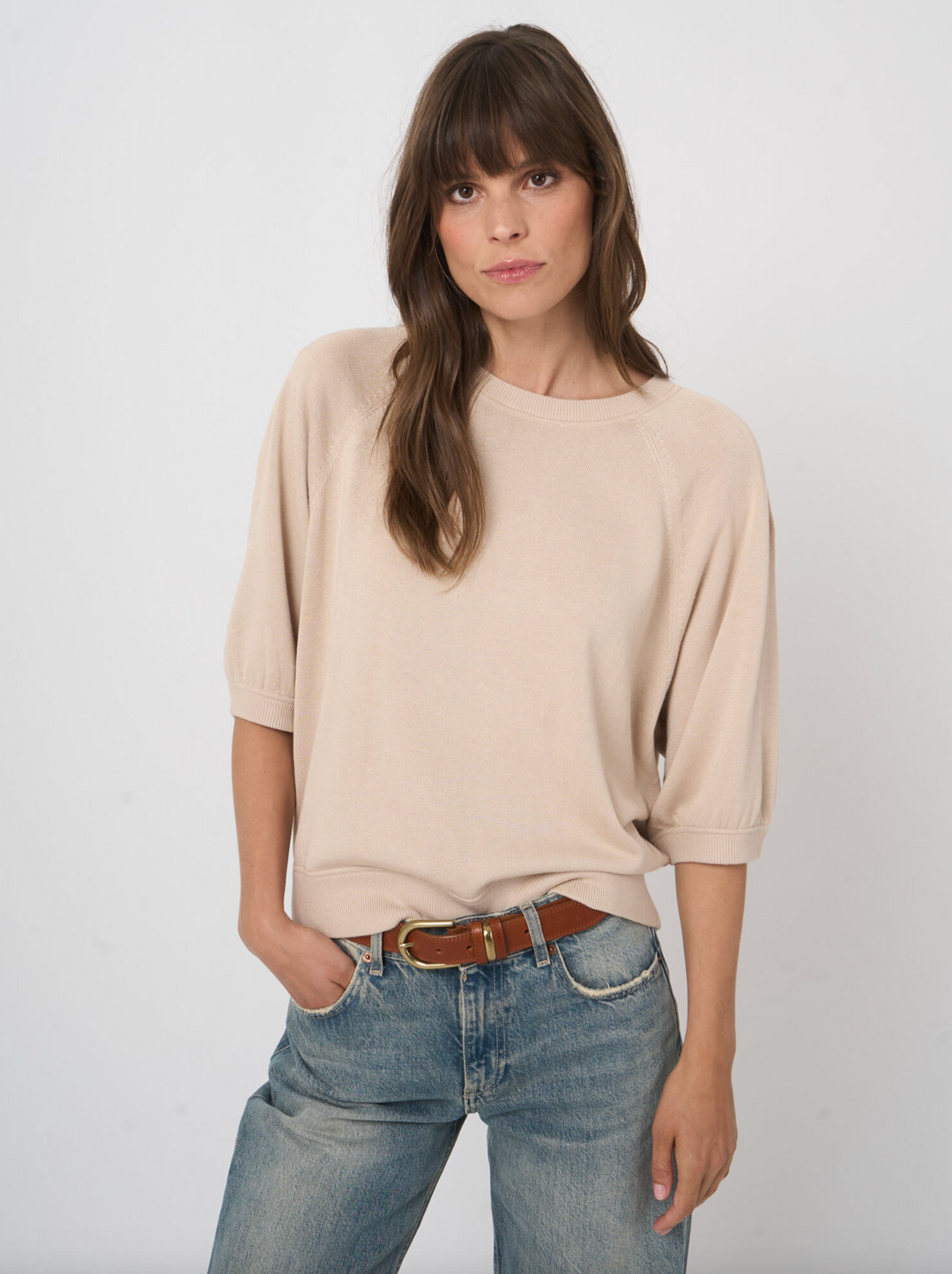Fine Knit Pleated Sleeves Top
